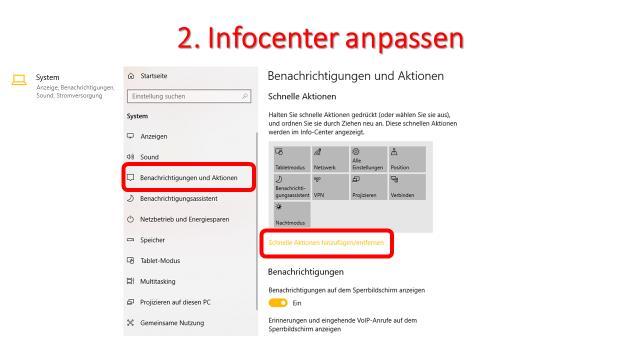 Kacheln des Info- Centers anpassen.