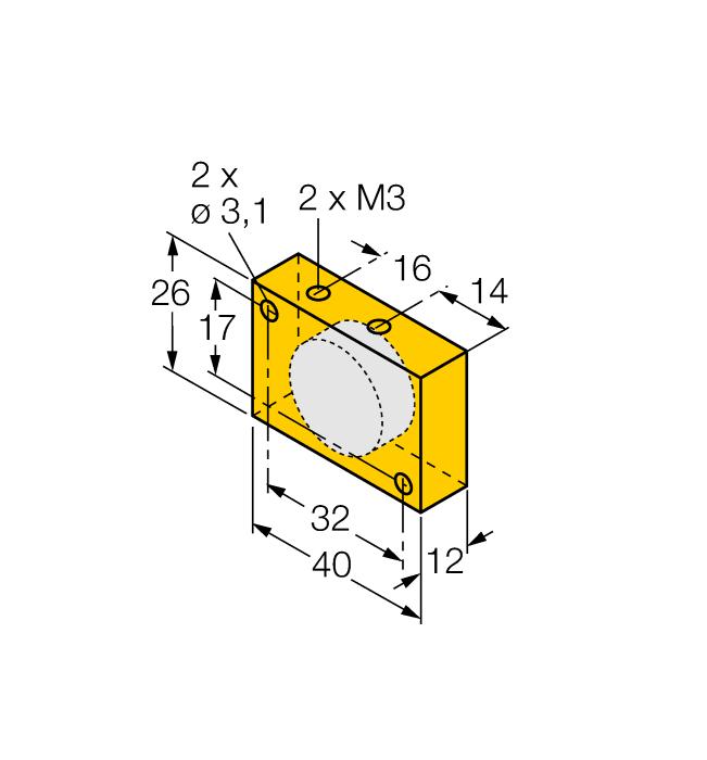 Quader Kunststoff; erreichbarer Schaltabstand 58 mm auf Sensoren BIM-(E)M12 bzw.