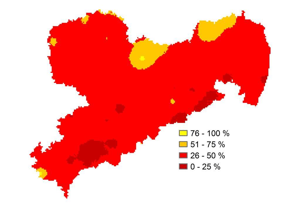 Beide Abbildungen zeigen das Niederschlagsdefizit in Sachsen. Dabei war es in fast ganz Sachsen deutlich zu trocken und im Gebirge teilweise markant zu trocken war.