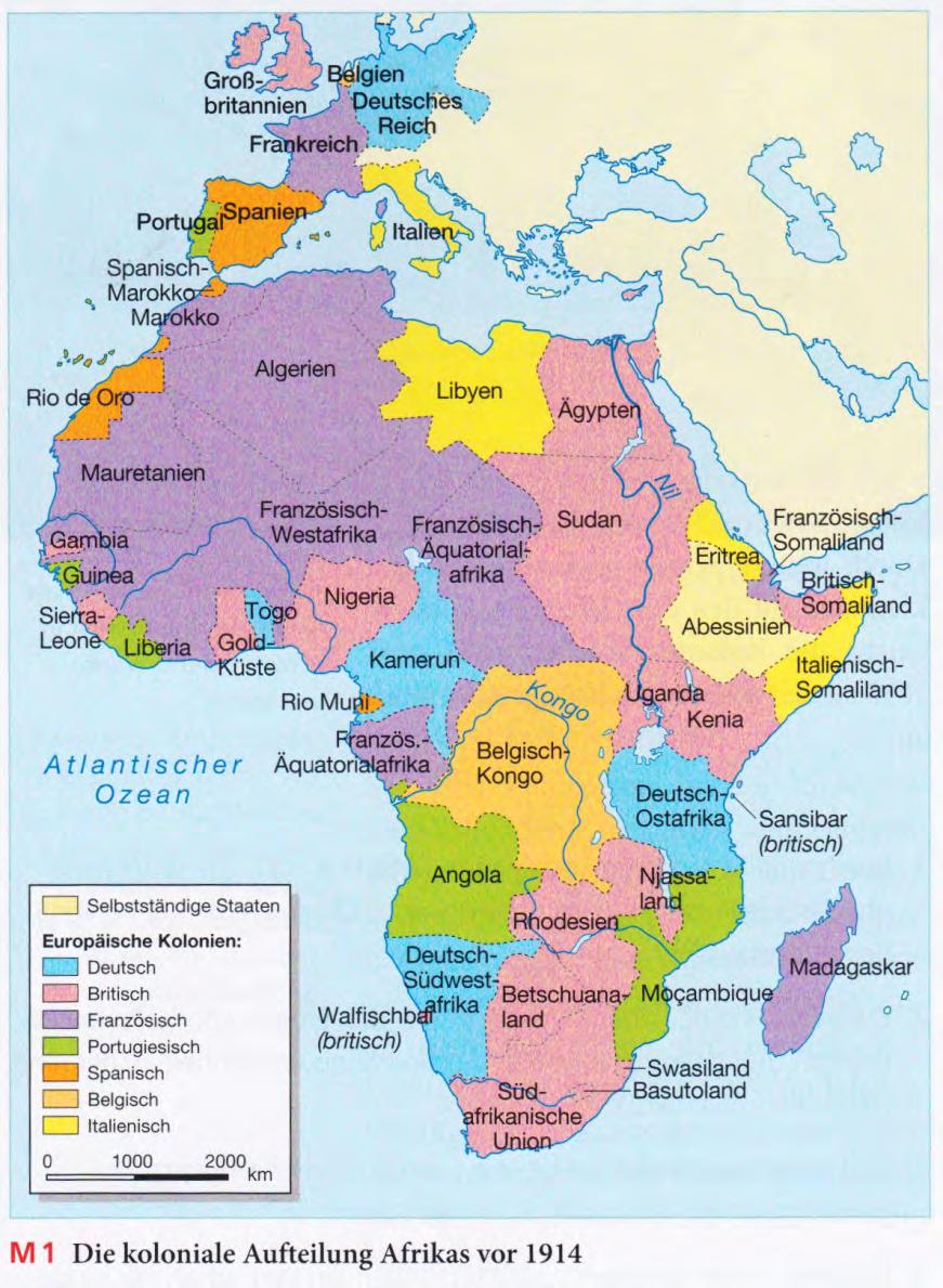 Station-1* S. 1 Imperialismus - Die Aufteilung Afrikas Die Karte zeigt die koloniale Aufteilung Afrikas um 1900. Bis auf wenige Länder war ganz Afrika unter den europäischen Staaten aufgeteilt.