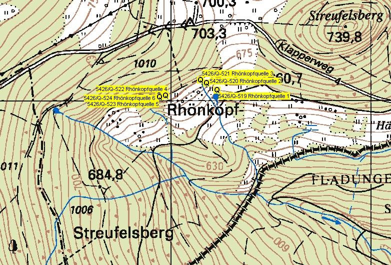 3.2.4 Quellen am Rhönkopf Die untersuchten Quellen am Rhönkopf dienen teilweise der Trinkwasserversorgung.