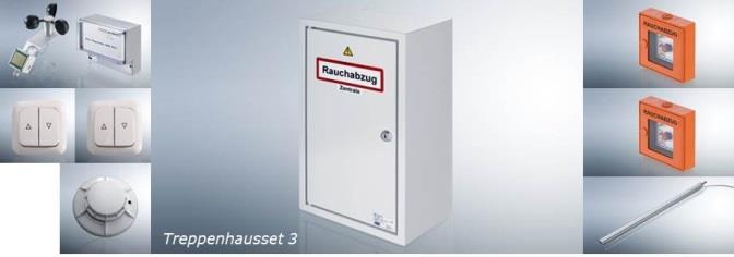 Treppenhaussystem Rauchableitung 24V + Lüftungsfunktion Ermöglicht die vollautomatische Öffnung von Lichtkuppeln zur Rauchfreihaltung von Treppenhäusern im Brandfall und tägliche Be-/Entlüftung. 1.