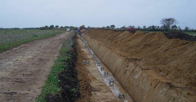 Kabel: Offener Graben Kabelgraben (Größe u.a. abhängig von der Dimensionierung des Kabels und den Bodenverhältnissen) Baustraßen Beeinträchtigung von Boden,