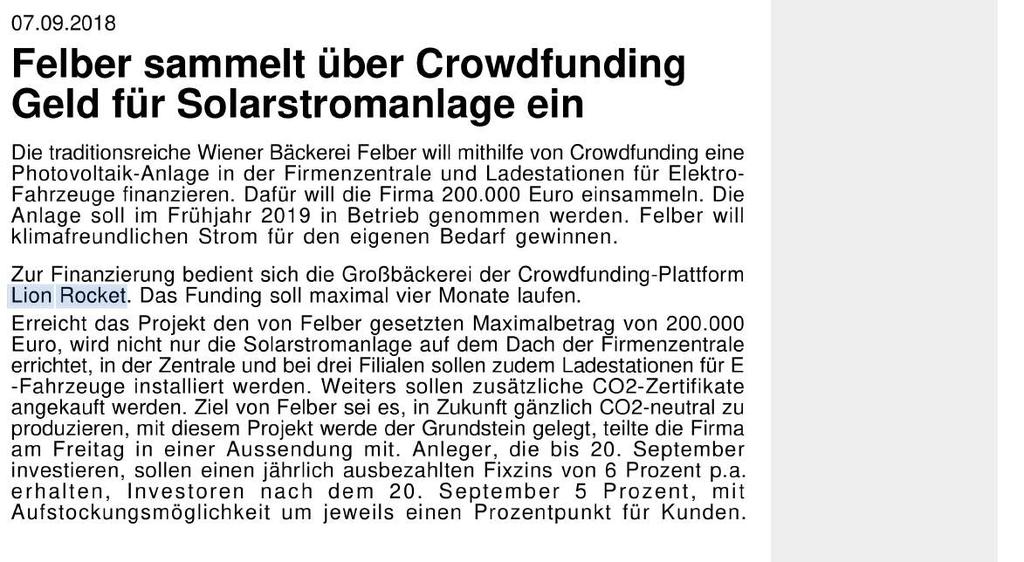 Felber sammelt über Crowdfunding Geld für.