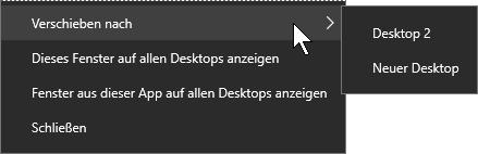 im Kontextmenü Neuer Desktop auswählen, legt Windows einen neuen Desktop für dieses Programm an.