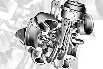 Abbildung 15: VTG-Lader für einen PKW-Dieselmotor Da dieses variable Leitgitter abgasseitig eingesetzt wird und dennoch ein hohes Maß an Zuverlässigkeit aufweisen soll, hat sich die VTG-Turbine in