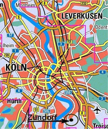 Anreise: mit dem Bus/Pkw: Autobahn A3/A4 A 59 Abfahrt Köln-Porz-Wahn Heidestraße Richtung Wahn Sebastianusstr. nach Bahnunterführung sofort rechts K 23 Wahnerstr.