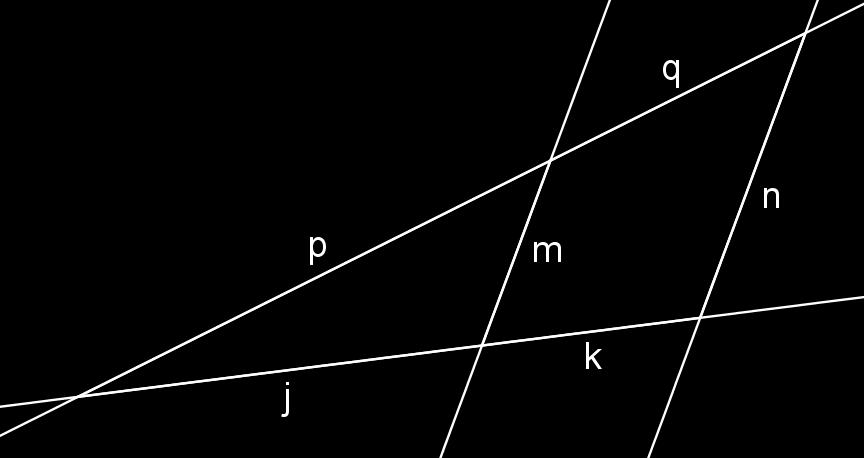 5 GEOMETRIE IN DER EBENE c) In der abgebildeten nicht maßstäblichen Strahlensatzfigur sei m = 5,5, n = 7,5, k = 2,4 und p = 8,25. Bestimmen Sie j und q.