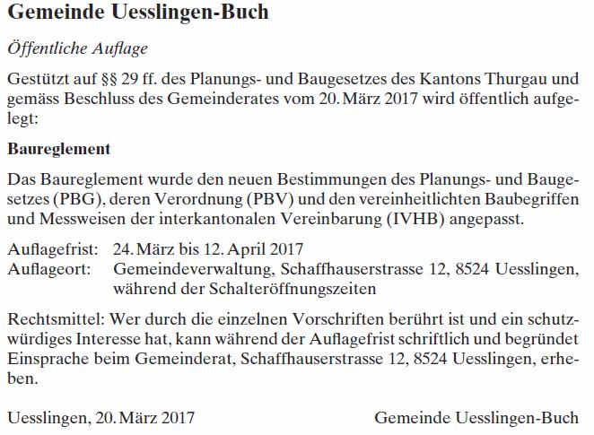 Baureglement Uesslingen-Buch Planungsbericht Anhang II B Protokollauszug