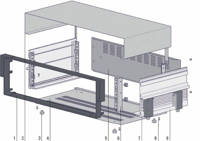 //0219"-Tischgehäuse Basic // Produkt-Information Aufbaubeispiel Die Abbildung zeigt den Aufbau eines 19"-Tischgehäuses der Serie Basic ohne Fronttür.