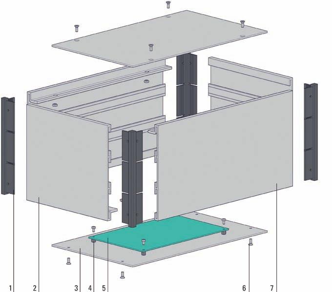 // Produkt-Information Die Abbildung zeigt den Aufbau eines Flachrahmengehäuses der Serie 73, Profiltiefe 130 mm.