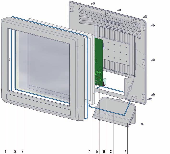 //02Panel-gehäuse PanelTEC // Produkt-Information Aufbaubeispiel Die Abbildung zeigt den typischen Aufbau eines Panel-Gehäuses der Serie PanelTEC als Touch- Panel.