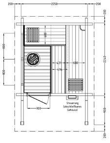 Isolierglasfenster im Sauna- und im Vorraum Dekorpaket: mit Design-Sprossenelementen im Tür- und Fensterbereich Saunaofen: Design-Saunaheizgerät Himalaya mit digitaler Saunasteuerung Midi Mit