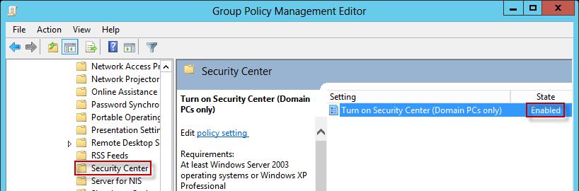 Hinweis: Administrative Vorlagen Windows Komponenten Sicherheitscenter
