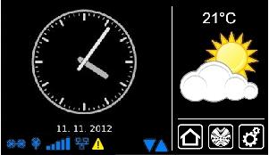 Start- / Standardbildschirm 1 2 3 4 5 6 1 Hauptbildschirmbereich Im Hauptbildschirmbereich werden Uhrzeit und Datum, sowie gegebenenfalls die Wettervorschau angezeigt.