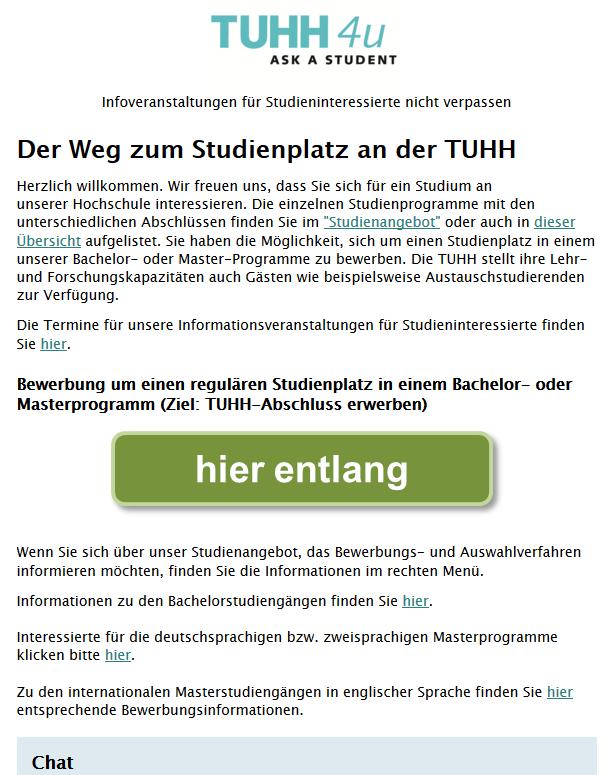 10) Sie befinden sich jetzt auf der TUHH-eigenen Bewerbungsseite.