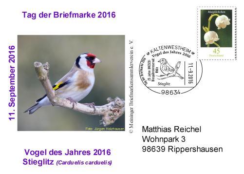 2018 an Ihre Adresse 2,00 Ältere Belege zum Thema Vogel des Jahres Souvenirkarte Müller Stieglitz mit