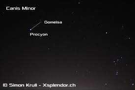 3.Sternkonstellation: Canis Minor (der zweite Hund) Hier geht es um den erhöhten Erlöser (Procyon) Dieselbe Fakten sind dem griechischen Bild und dem lateinischen Namen dieser Konstellation zu