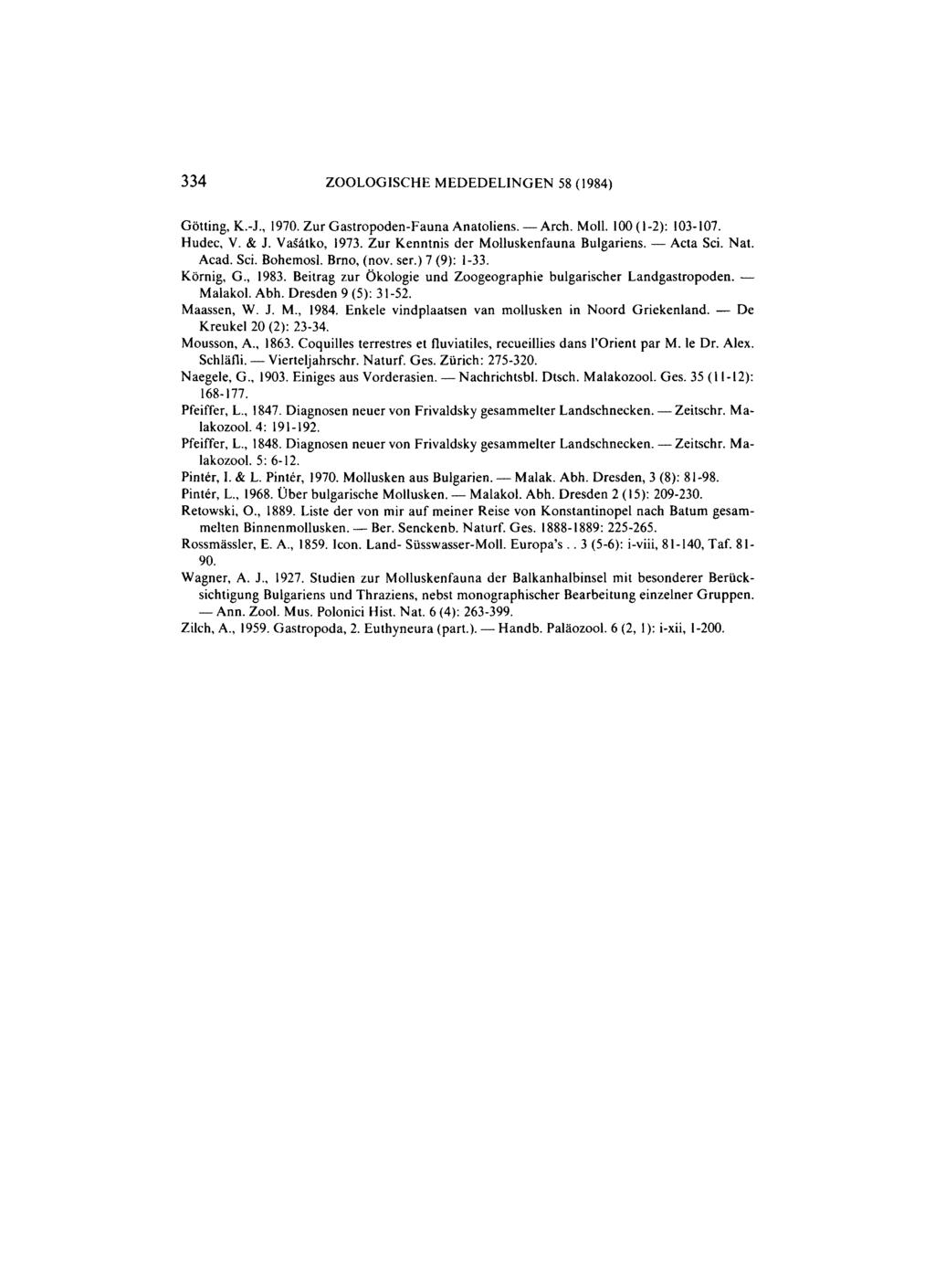 334 ZOOLOGISCHE MEDEDELINGEN 58 (1984) Gotting, K. J., 1970. Zur Gastropoden Fauna Anatoliens. Arch. Moll. 100(1 2): 103 107. Hudec, V. & J. Vasátko, 1973. Zur Kenntnis der Molluskenfauna Bulgariens.