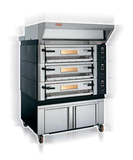 GB SERIE 2000.8 SE/99/3 F The SERIE 2000.8 ovens are particularly suited to bake pizzas on firestone or in baking-pans. SERIE 2000.8 is available in two versions: with electronic control board (E) or with electromechanical control board; both versions are available with stainless steel front.