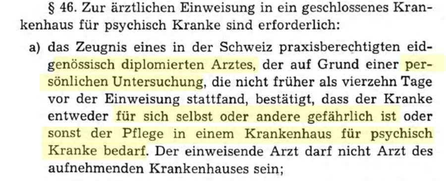 1966: Einweisung im Kanton Zürich Gesetz über das Gesundheitswesen vom 4.