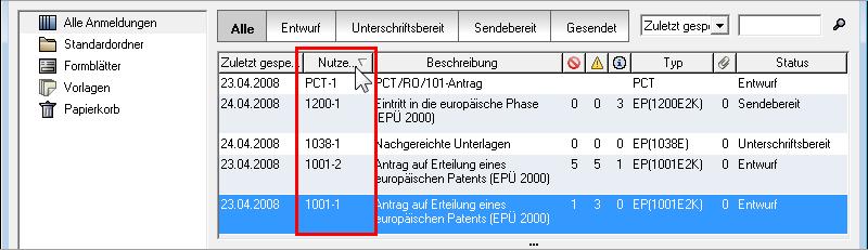 Wählen Sie im Menü Ansicht > Sortieroptionen den Namen der Spalte, nach der die Liste sortiert werden soll.