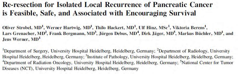 Chirurgische Resektion beim Lokalrezidiv Conclusions: Resection for isolated local recurrence of pancreatic cancer is feasible,