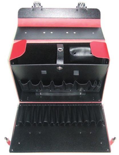 Werkzeugtasche Länge 480 mm - Werkzeugtasche aus rotem Leder - aufklappbar, mit Trageriemen - mit Zwischenfach - ohne Inhalt Leder-Werkzeugtasche, rot, 480 x 320 x 170 mm, mit Zwischenfach 7506020