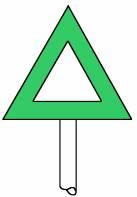 Gefahrenzeichen, rechte Seite weißes Dreieck mit rotem Rand, Spitze nach unten Die Zeichen zeigen Gefahrenstellen am rechten Ufer an und dienen als Hilfszeichen zur Bezeichnung verschiedener, ins