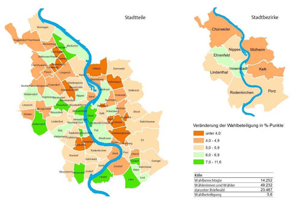 Seite 260 Karte 805 Die Kölner Stadtteile Wahlbeteiligung bei der Landtagswahl am 14.
