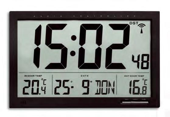 wall / table clocks horloges murales / de table XL 100 m 60.4510.01 Funkuhr mit Aussentemperatur Weckalarm mit Snooze-Funktion, Wochentag mit 8 Sprachen und Datum, Außentemperatur über Sender (max.
