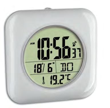 Aufhängevorrichtung und Ständer T in: -10 +50 C 170 x 60 (86) x 170 mm, 380 g, 1x 1,5V AA, EK-EL digital radio controlled bathroom clock indication of
