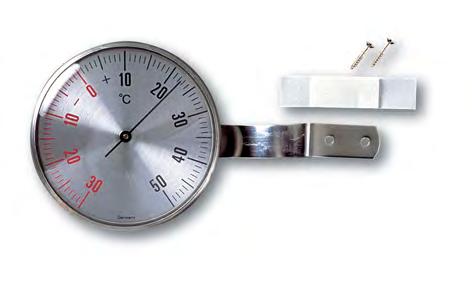 thermometer stainless steel, circular grinding, with fixing material thermometre de fenetre acier fin, surface profilée