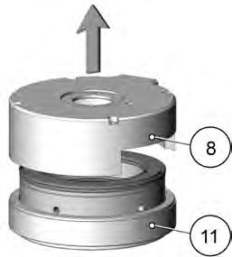 6) Heben Sie das neumatik Zylindergehäuse oben (8) von dem