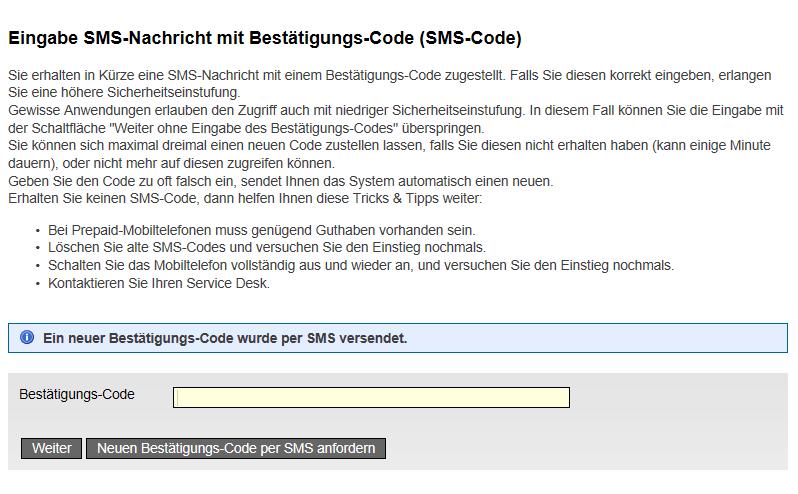 21. Geben Sie den als SMS erhaltenen Code in das dazu vorgesehene Feld ein und klicken Sie auf