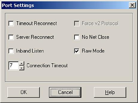Im Fenster "RCDfg" Button "Port Settings" klicken. Option "Raw Mode" aktivieren. Auswahl mit "OK" bestätigen.