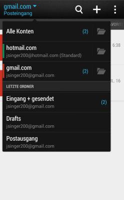 120 E-Mail E-Mail Abfrage Ihrer E-Mails In der E-Mail-App können Sie E-Mails aus einem oder mehreren auf dem HTC Desire 300 eingerichteten E-Mail Konten lesen, senden und organisieren. 1.