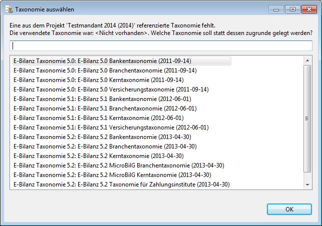 4.1 Import Sage E-Bilanz Nach der Übergabe der Salden wird für Ihren Mandanten ein Projekt angelegt, wo vorab entschieden werden muss welche Taxonomie Ihren Daten zugrunde gelegt wird.