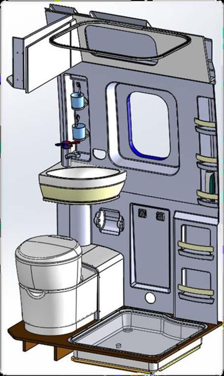 NEUHEITEN KASTENWAGEN ALLGEMEIN KOMPAKTWASCHRAUM SERIENMÄSSIG: Kompaktwaschraum mit integrierter Dusche Duschvorhang Ausziehbare Handbrause in der Waschtischarmatur Drehtoilette THETFORD