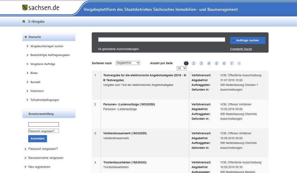 Vergabeplattform Vergabeplattform www.sachsen-vergabe.de () Auf der Startseite der Vergabeplattform des SIB sehen Sie alle aktuellen Ausschreibungen.