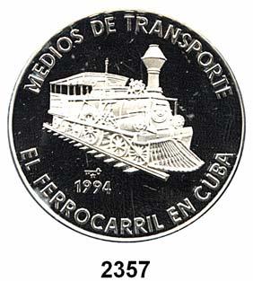 135 Kuba 2357 20 Pesos 1994 (Silber, 2 Unzen). Eisenbahn. KM 459.