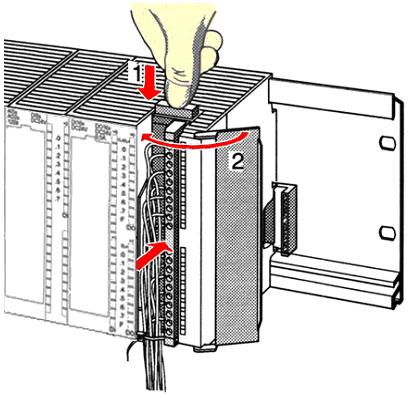 VIPA System 300S CPU Montage und Aufbaurichtlinien Verdrahtung 20-fach Schraubtechnik 392-1AJ00 1. Öffnen Sie die Frontklappe Ihres Ein-/Ausgabe-Moduls. 2. Bringen Sie den Frontstecker in Verdrahtungsstellung.