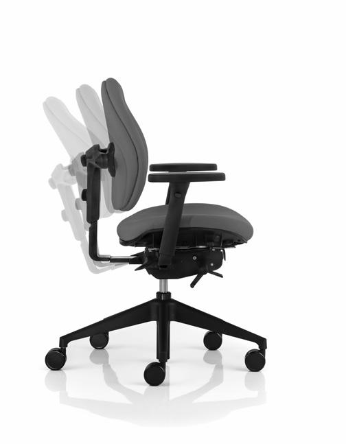 Zithoek Met de hendel aan de linkerzijde van de bureaustoel D stelt u de complete zithoek in. Als u vanuit zitpositie de hendel omhoog drukt, kunt u de rugleuning naar achteren bewegen.