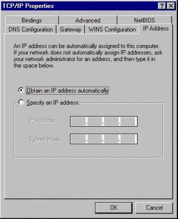4. Überzeugen Sie sich, dass im Dialogfeld Internet Protocol (TCP/IP) Properties Obtain an IP address automatically und Obtain DNS server address automatically (IP- bzw.