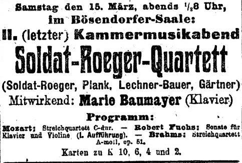 2. und letztes Konzert am 15. März 1913: Neue Freie Presse (Wien), 9. März 1913, S. 41.
