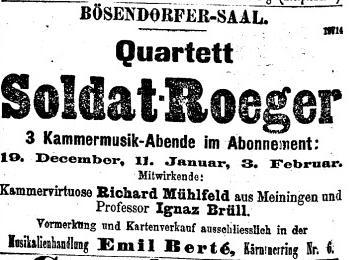 Dezember 1899: Neue Freie Presse (Wien), 29. Oktober 1899, S. 16. Programm: Haydn: Streichquartett B-Dur op.