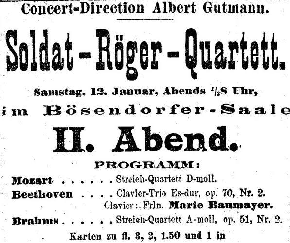 Solist: Ilona Eibenschütz, Klavier. 2. Konzert am 12. Januar 1901: Neue Freie Presse (Wien), 6.