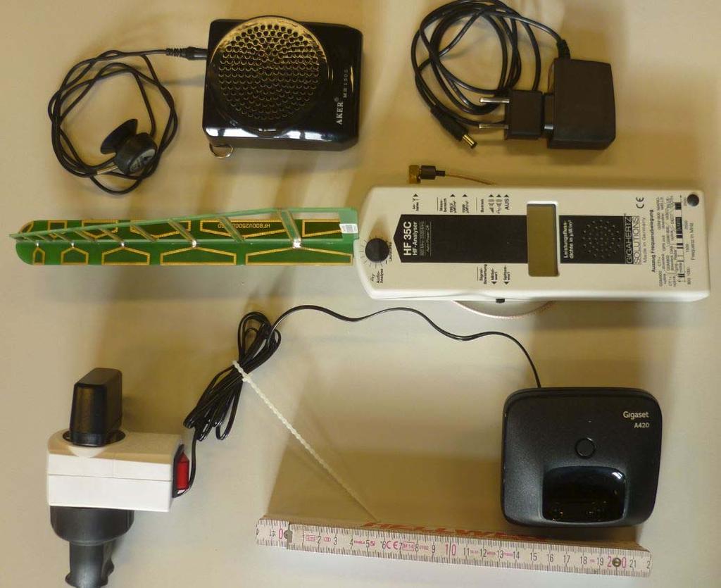 V5 Versuche zu elektromagnetischen Wellen Materialien Materialien Hochfrequenzmessgerät 800 MHz 2700 MHz (HF 35C) und Antenne DECT Basisstation und Netzteil Telefonadapter (Magnetmikrofon)