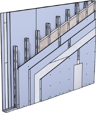 Knauf Piano + Stahlblech 20 mm Massivbauplatte Verzinktes Stahlblech 0,5 mm dick, Stoßüberlappung 100 mm, Verlegung horizontal 12,5 mm Feuerschutzplatte Knauf Piano Uniflott +