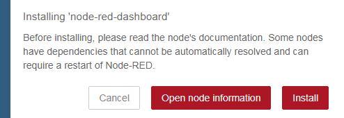 Durch die Bestätigung des folgenden Dialogs, wird das Dashboard wird zu Node-RED hinzugefügt.